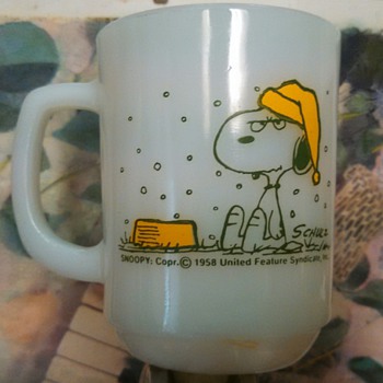 1958 Fire King Snoopy/Woodstock Snowing Mug - Glassware