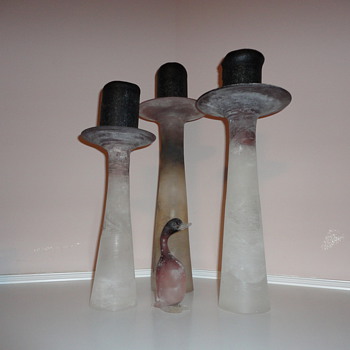 Signed Cenedese Candlestick trio with matching duck