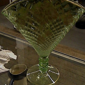 Vasoline Glass Fan Vase with Gold Gilding - Glassware