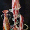 12" Ruckl Bloody Red Cased Vase with 1903 Sticker Label....