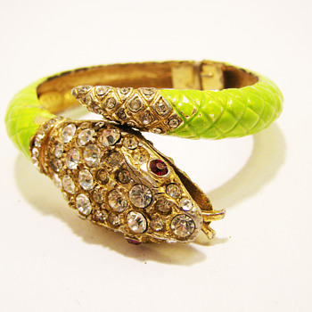 Vintage Kenneth Jay Lane Lime Green Enamel Snake Bracelet
