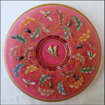 Moser acorn and Dragonfly plate 1885 - Art Glass