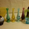 SMALL FENTON HOBNAIL SWUNG VASES + MISC PIECES OF HOBNAIL