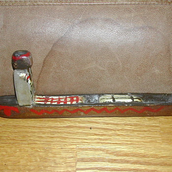 Native American in canoe - Folk Art