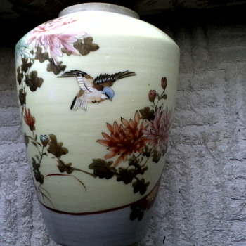 Meiji Era"32" Porcelain Jar / Vase Hand Painted Birds and Flowers with Gold Details / Circa  1868-1912