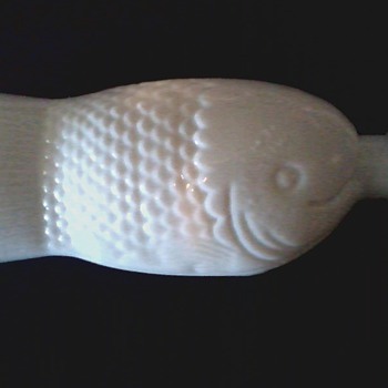 Wheaton Glass Company "Milk Glass" Fish Bottle/Embossed "Dr. Fisch's Bitters" Millville NJ /Unknown Age - Bottles