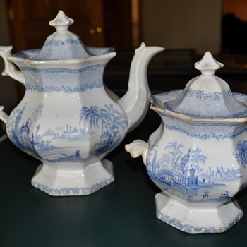 Need Help IDing My New Ironstone Tea Pot and Sugar, Blue Transferware - China and Dinnerware