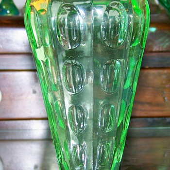  Uranium Glass Thumbprint Vase Unknown Maker