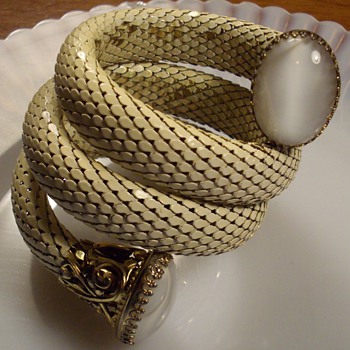 White Mesh Coil Bracelet W/Moonstones.