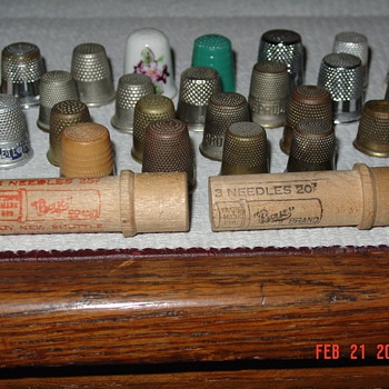 Sewing Thimbles And Two Wooden Needles Cases