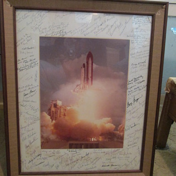 Challenger Space shuttle launch photo signed by NASA employees