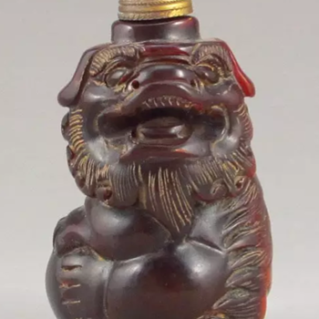 Vintage Chinese Ox Horn Carved Foo Dog Snuff Bottle - Asian