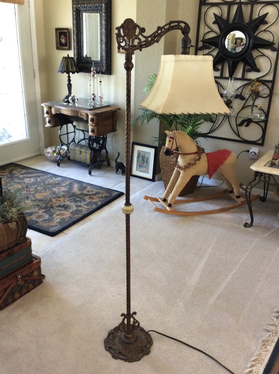 Vintage bridge lamp Art Deco or Victorian floor lamp cast iron