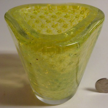 Murano Yellow Triangular Bullicante Glass Vase - Art Glass