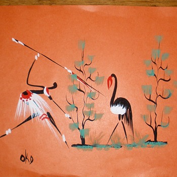 African Tribal Modernistic Watercolor Gouache Paintings - Visual Art
