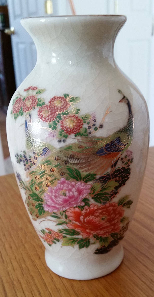 Peacock Vase Chinese/Japanese?? with unidentifiable backstamp