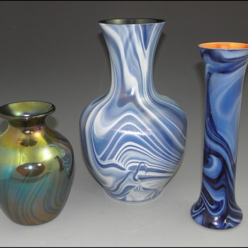 Imperial Lead Lustre Vases with "Marbleized" Decors - Imperial Glass Company, Bellaire, Ohio, 1925-26 - Art Glass