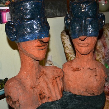 Terracotta Heads - half-blue - Art Pottery