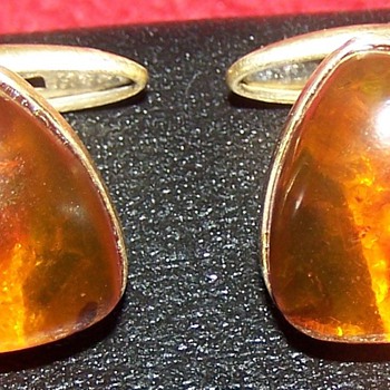 soviet union gold and amber cufflinks  - Fine Jewelry