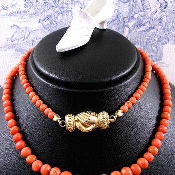 Georgian Red Coral Necklace with Gold Fede Betrothal Clasp - Fine Jewelry