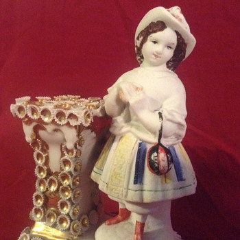 Antique hard paste flower frog girl figurine - Art Pottery