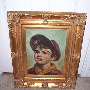 Mid-Century "Boy Smoking" Oil Painting