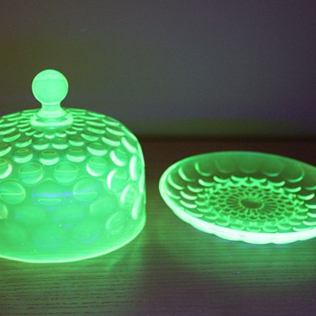 Vaseline Glass "Bubble" Dish with Cover - Glassware