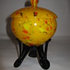Kralik Yellow and Red Spatter glasss Covered Candy Dish Art Deco Czechoslovakia