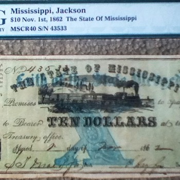 1862 Mississippi Note - US Paper Money
