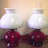 Eagle Brand Red Oil Lamps w/ Hobnail Milkglass Shade