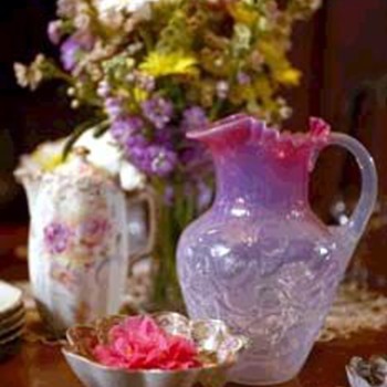 Pink Opalescent Glass Pitcher - Art Glass