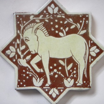 Arts and Crafts Star Shaped Tile~Handmade, with Donkey relief
