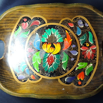 Another Hand Painted Mexican Tray Made of Light Wood - Kitchen