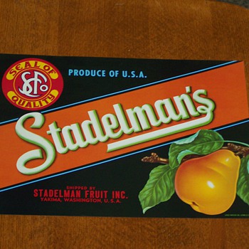 (NOS) New Old Stock - Stadelman's Pears Fruit Crate Label  - Advertising