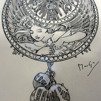 1900 Alphonse Mucha "Dessin de Montre" Jewelry Design Illustration for Georges Fouquet - Art Nouveau