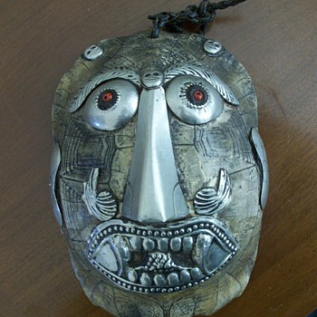 Applied Silver Face on Turtle Shell~Mexican?