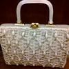 1950s woven handbag with faux mother-of-pearl handle