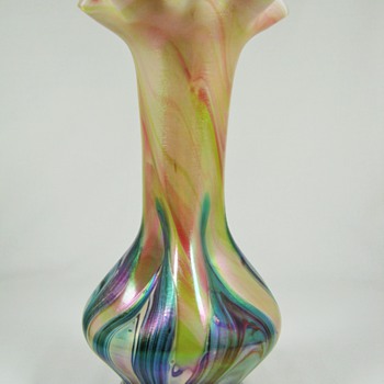 Rindskopf glass Vase "Marbled with Pulled Feather decor" ca. 1900 - Art Glass