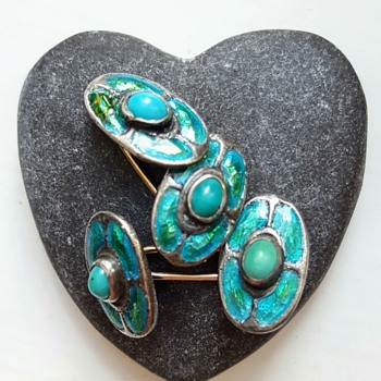 Antique Arts and Crafts cufflinks, silver, turquoises, enamel and gold. - Fine Jewelry