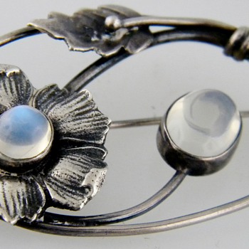Vintage Deco Moonstone Leaf Brooch Sterling Pin - Fine Jewelry
