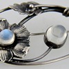 Vintage Deco Moonstone Leaf Brooch Sterling Pin