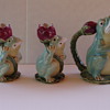 Majolica Frog Pitcher and Two Candlesticks