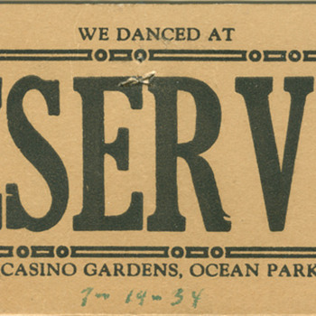 table card from the Tommy Dorsey's Casino Gardens in Ocean Park, CA - Paper