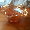 Early Fenton Marigold Carnival Basketweave Bowl with Open Edge