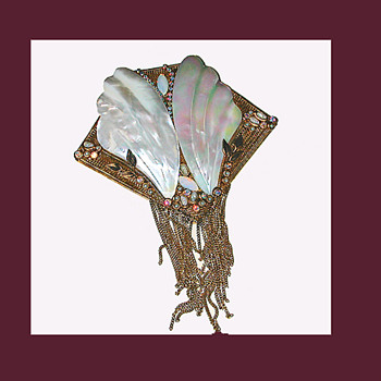 My favorite mother of pearl double shell brooch/pendant. Signed MARENA HAND MADE IN GERMANY - Costume Jewelry