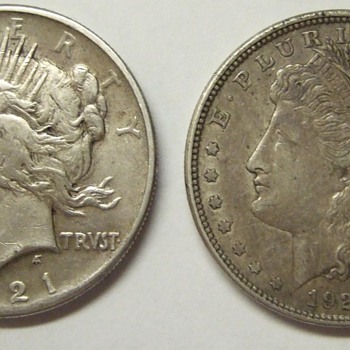 1921 Peace and Denver Morgan Dollar.