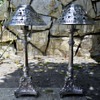 silver plated candlesticks 2 feet tall ,3 feet tall with shades