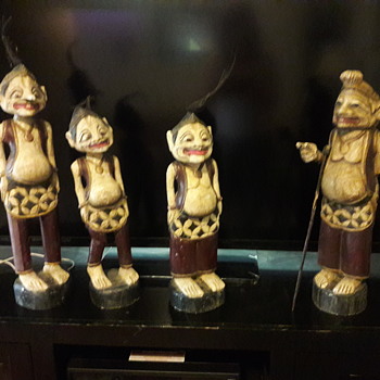 carved teak wood antique statues - Asian