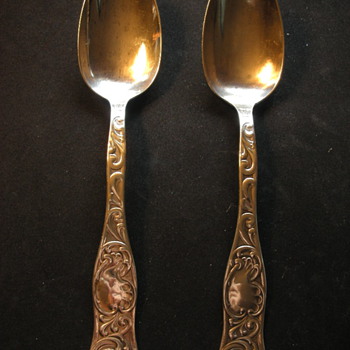 Two Sterling Serving Spoons Elaborate Design