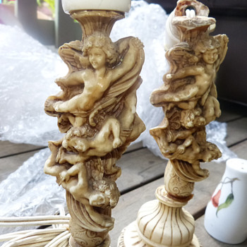 Vintage Celluloid (?) Made in Italy Angel Lamp Bases